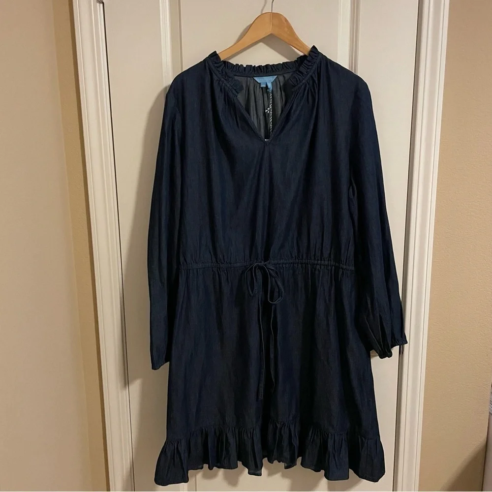 NWT Draper James Chambray Popover Dress Dark Wash Style DRD0582 Blue Size XXL